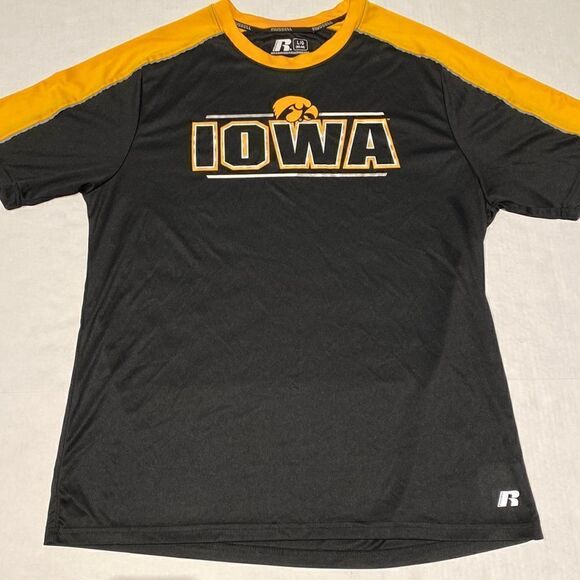 Mens Black Iowa Hawkeyes short sleeve pullover shirt size Large 42-44 - Picture 1 of 6